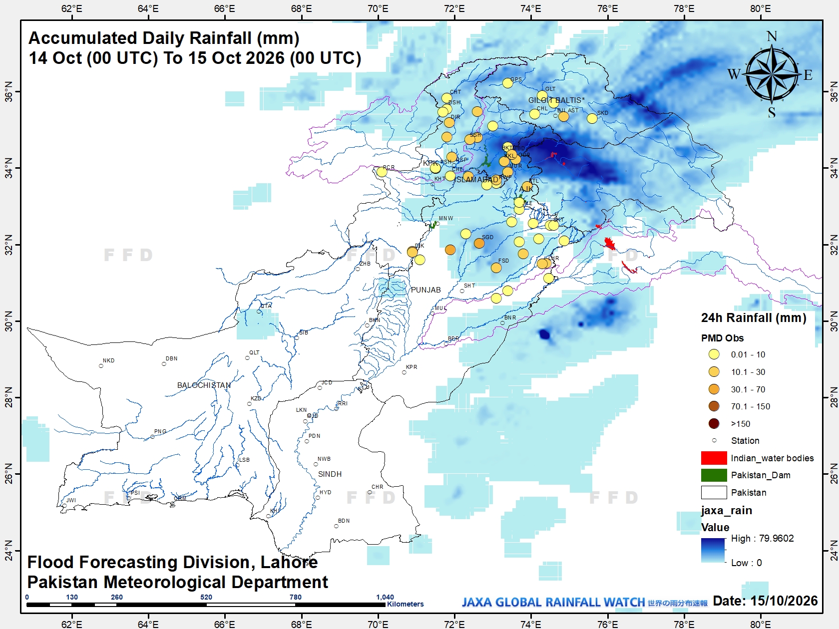 Rainfall recorded — last 24 hours (upto 0800 PST)